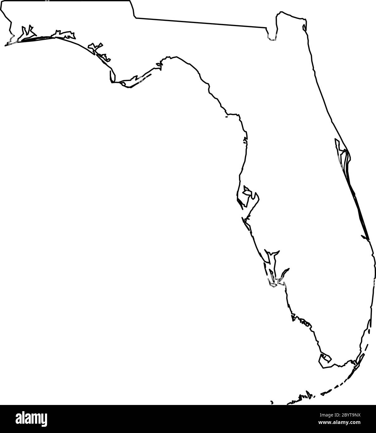 Florida, stato degli Stati Uniti - mappa nera della zona del paese. Semplice illustrazione vettoriale piatta. Illustrazione Vettoriale