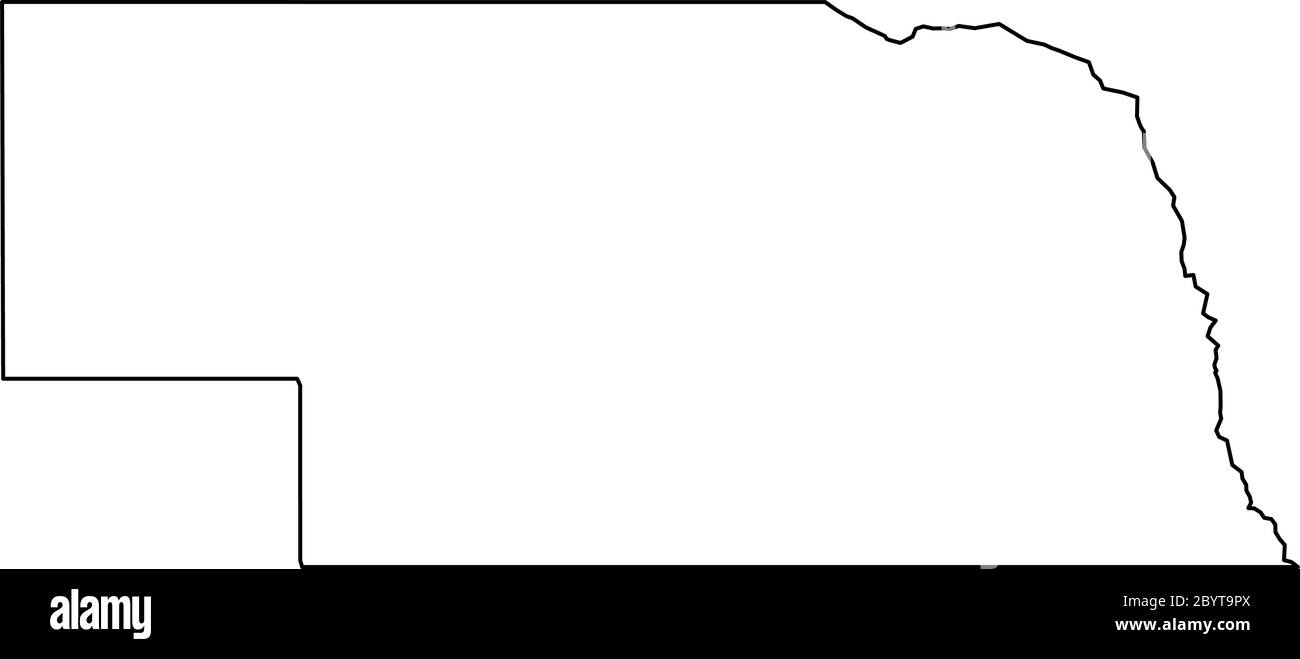 Nebraska, stato degli Stati Uniti - mappa della regione in tinta unita e nera. Semplice illustrazione vettoriale piatta. Illustrazione Vettoriale