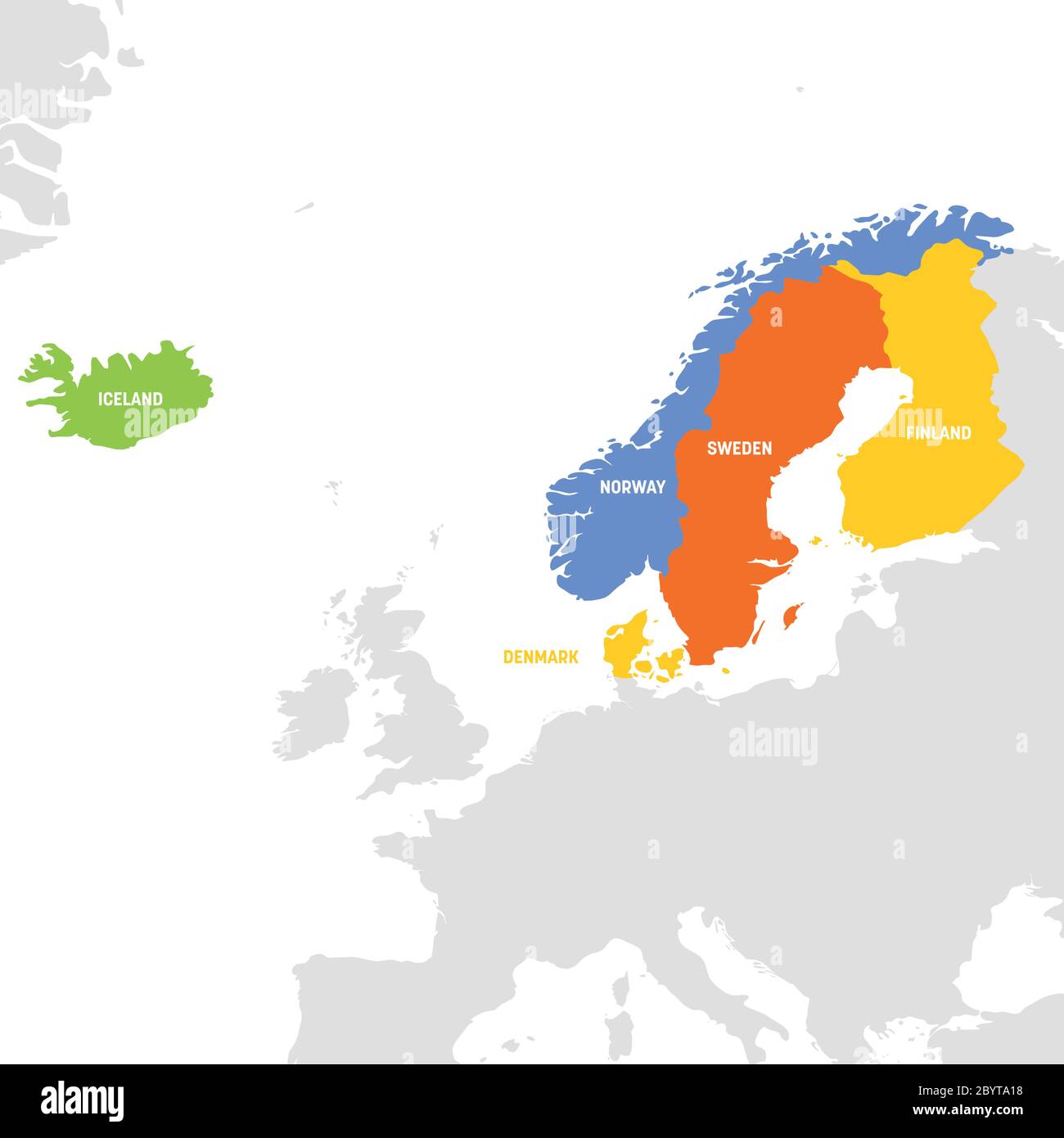 Regione Europa del Nord. Mappa dei paesi della Scandinavia. Illustrazione vettoriale. Illustrazione Vettoriale