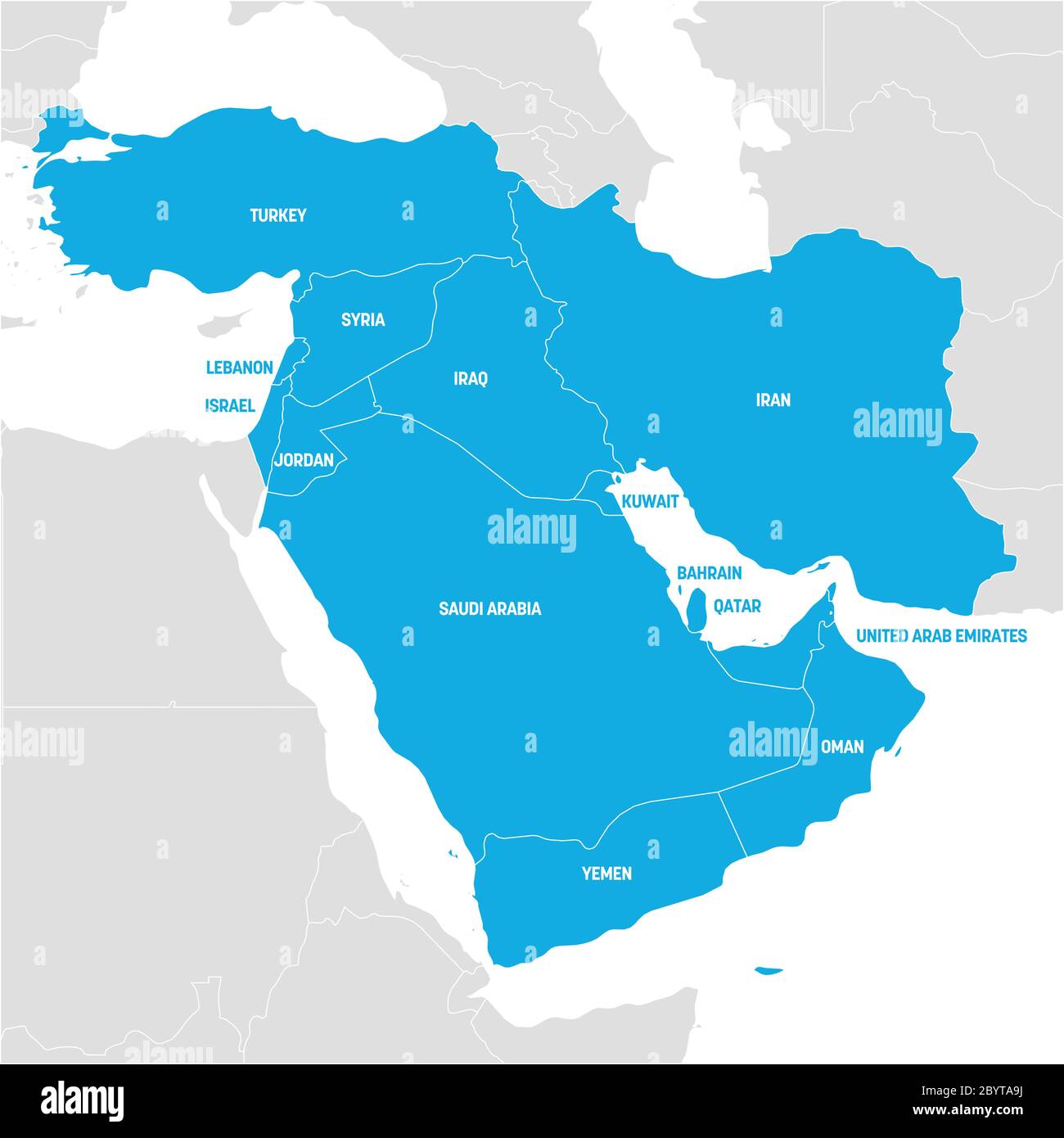 Regione Asia occidentale. Mappa dei paesi dell'Asia occidentale o del Medio Oriente. Illustrazione vettoriale. Illustrazione Vettoriale