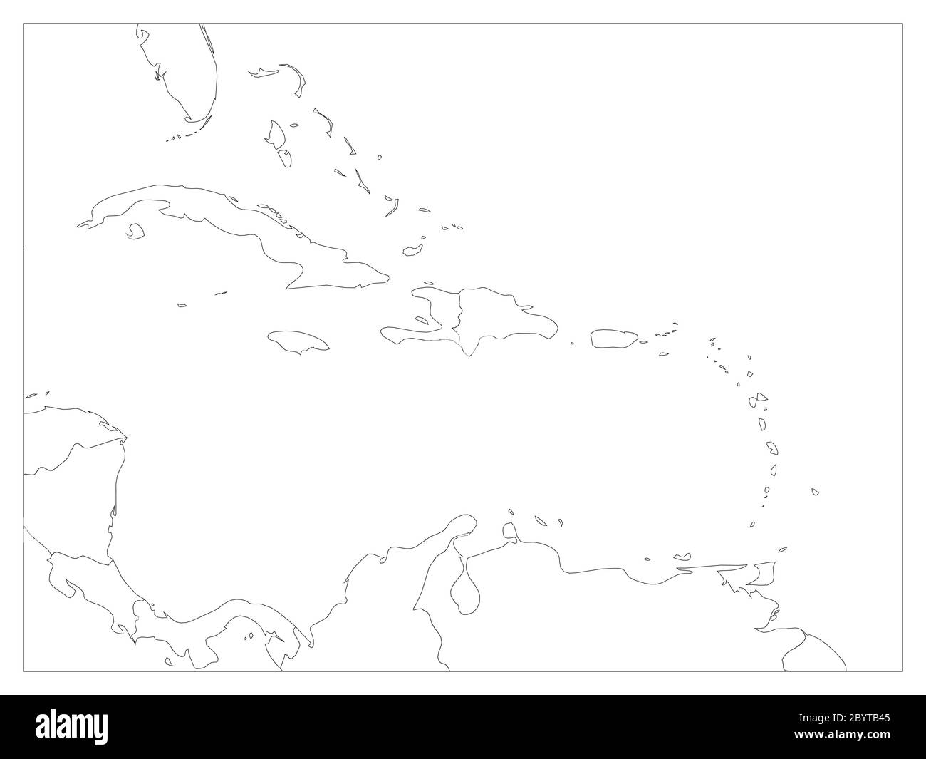 Mappa politica degli stati dell'America centrale e dei Caraibi. Bordi neri. Semplice illustrazione vettoriale piatta. Illustrazione Vettoriale