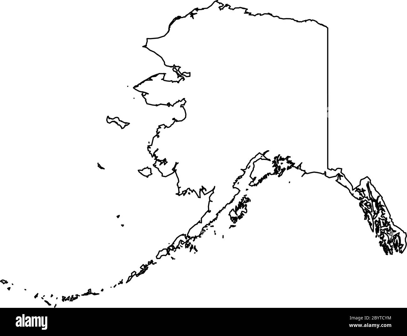 Alaska, stato degli Stati Uniti - mappa nera continua della zona del paese. Semplice illustrazione vettoriale piatta. Illustrazione Vettoriale