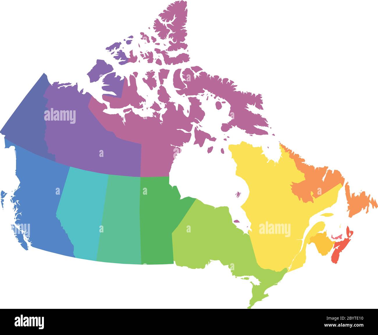Mappa del Canada divisa in 10 province e 3 territori. Regioni amministrative del Canada. Mappa multicolore vuota. Illustrazione vettoriale. Illustrazione Vettoriale