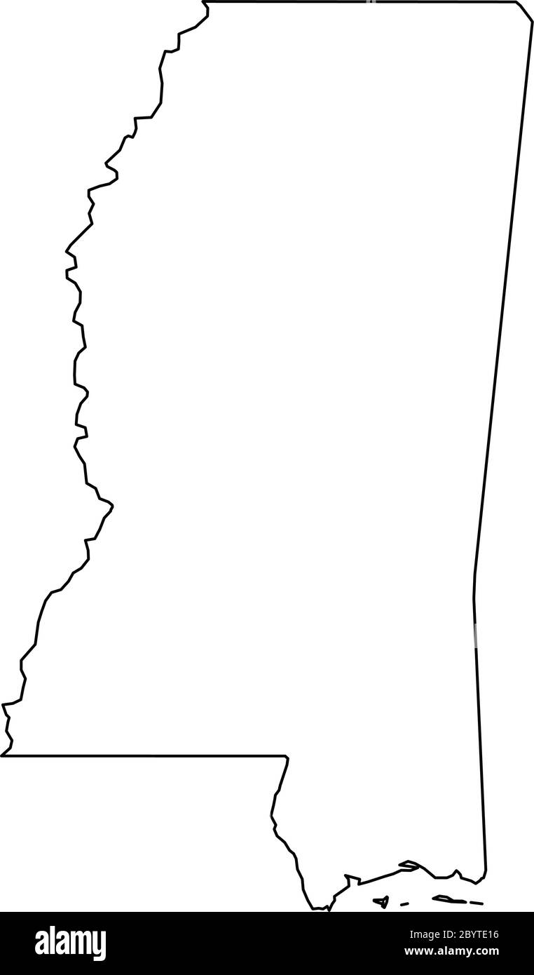 Mississippi, stato degli Stati Uniti - mappa nera della regione. Semplice illustrazione vettoriale piatta. Illustrazione Vettoriale
