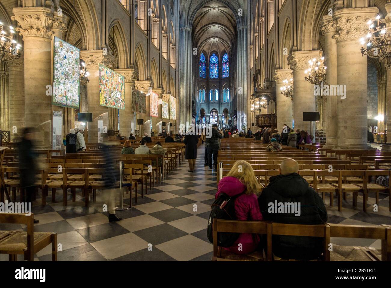 Cattedrale di Notre Dame, Parigi Francia prima dell'incendio del 2019 aprile Foto Stock