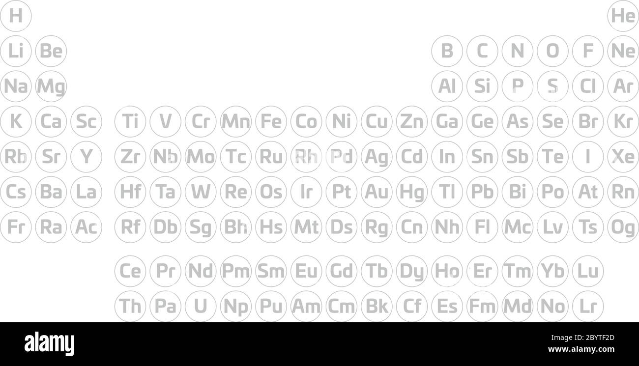 Tavola periodica degli elementi. Semplice tabella con simboli di elementi chimici. Illustrazione vettoriale con contorno nero. Illustrazione Vettoriale