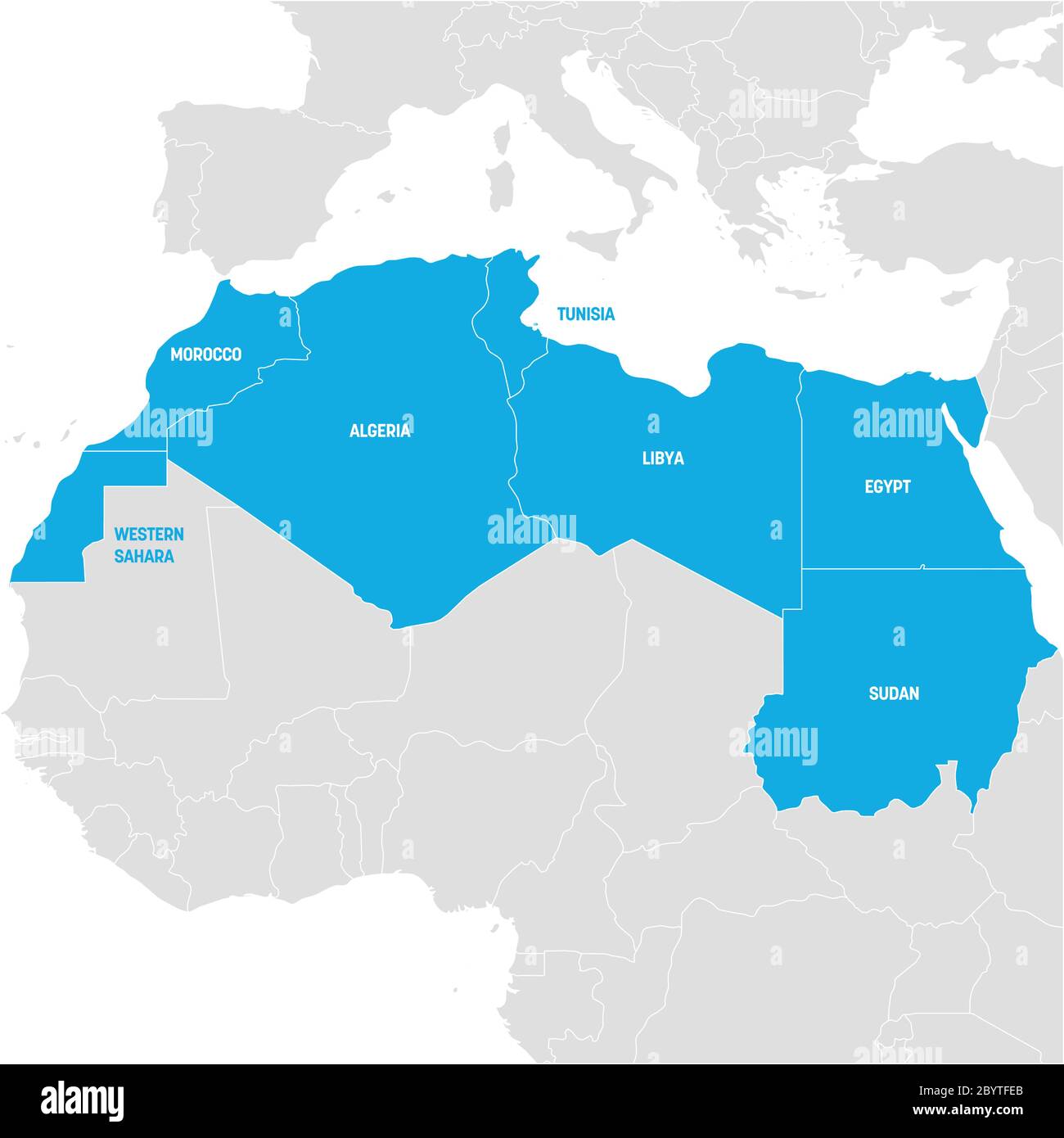 Regione Nord Africa. Mappa dei paesi dell'Africa settentrionale. Illustrazione vettoriale. Illustrazione Vettoriale