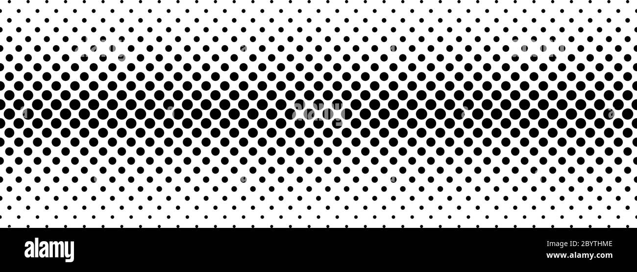 Linea di punti di gradiente orizzontale bilineare mezzitoni neri disposti diagonali su sfondo bianco. Elemento di disegno vettoriale retrospettiva astratto. Illustrazione Vettoriale