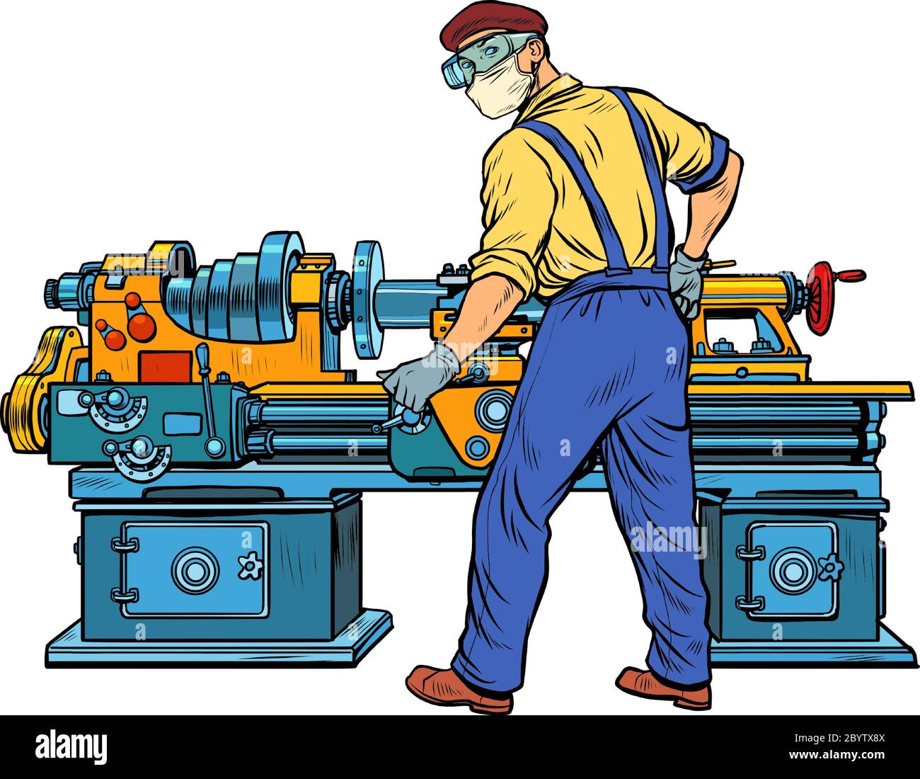 Compiti durante il concetto di epidemia. Il Turner funziona alla macchina Illustrazione Vettoriale