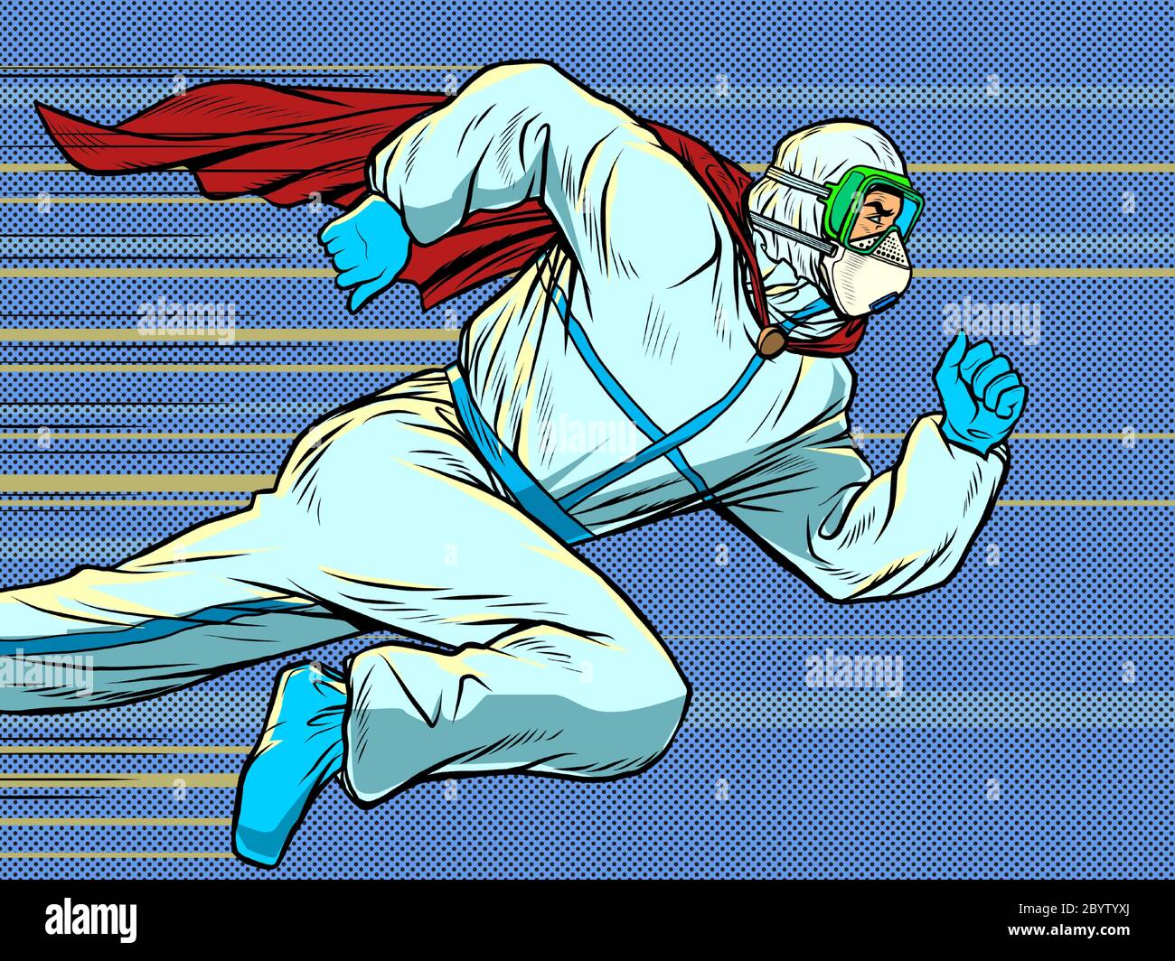 Hero medico corre. Covid19 epidemia di coronavirus Illustrazione Vettoriale