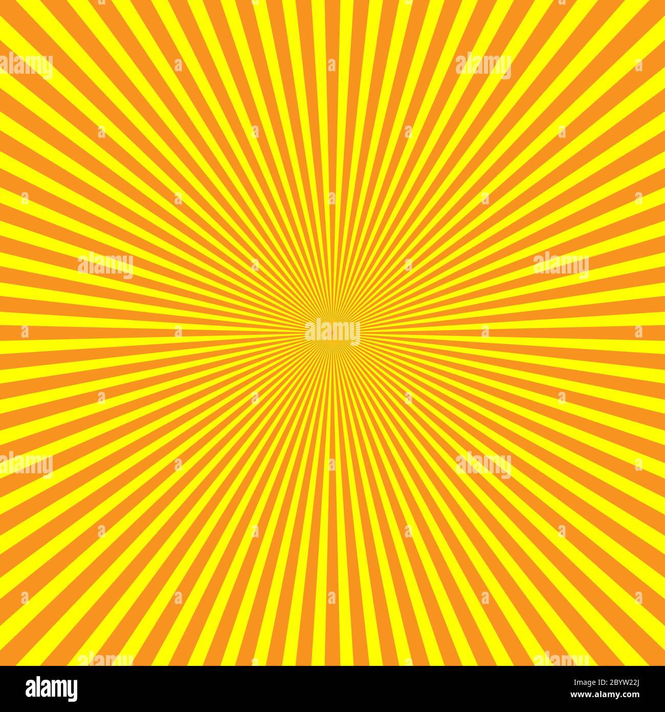 Raggi di luce giallo-arancio disposti radiali. Tema raggi solari. Modello di sfondo astratto. Illustrazione vettoriale. Illustrazione Vettoriale