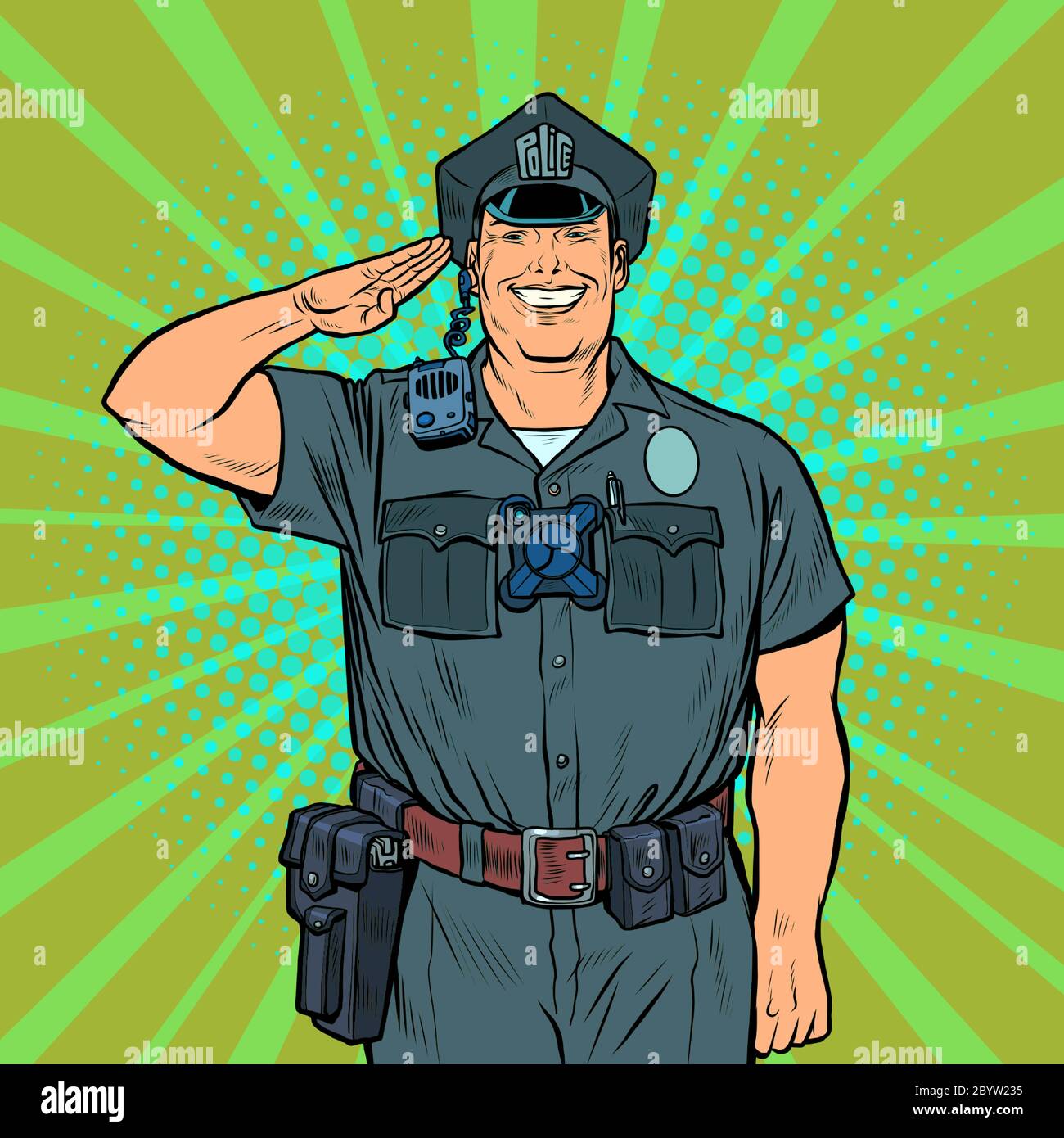 Un buon poliziotto saluta. Lavoro di polizia Illustrazione Vettoriale