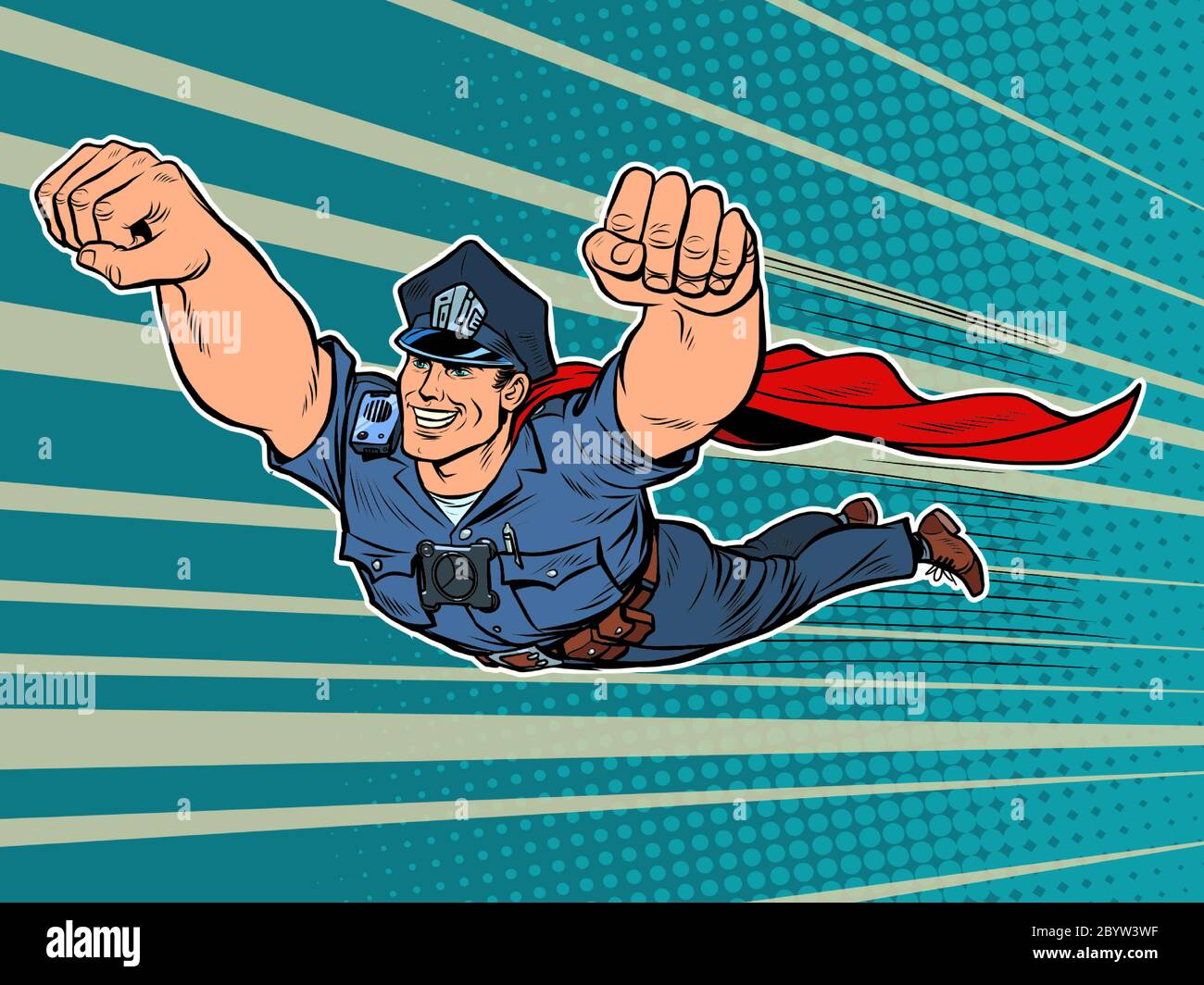 supereroe della polizia. Il poliziotto COP sta volando Illustrazione Vettoriale