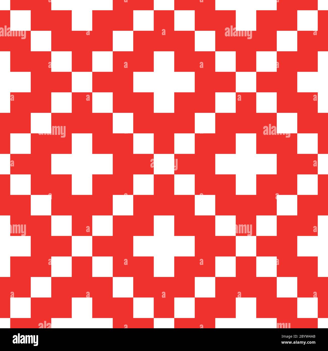 Pattern senza giunture vettoriale in stile pixel. Ornamenti rossi su sfondo bianco. Orologio in tessuto in stile nordico. Illustrazione Vettoriale