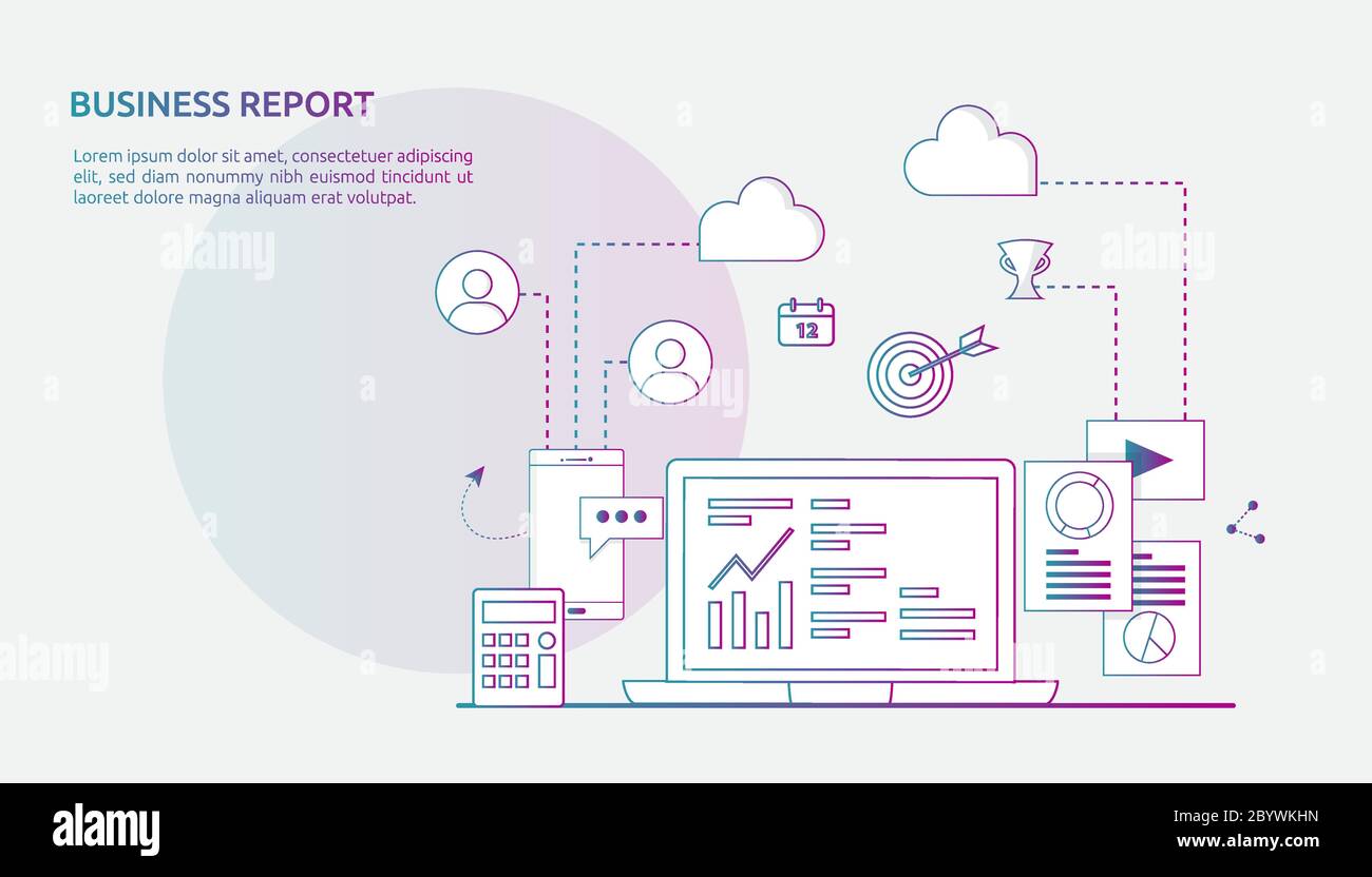 concetto di report dei dati del documento grafico per statistiche aziendali, analisi degli investimenti, ricerca di pianificazione e contabilità di audit finanziario con foglio cartaceo Illustrazione Vettoriale