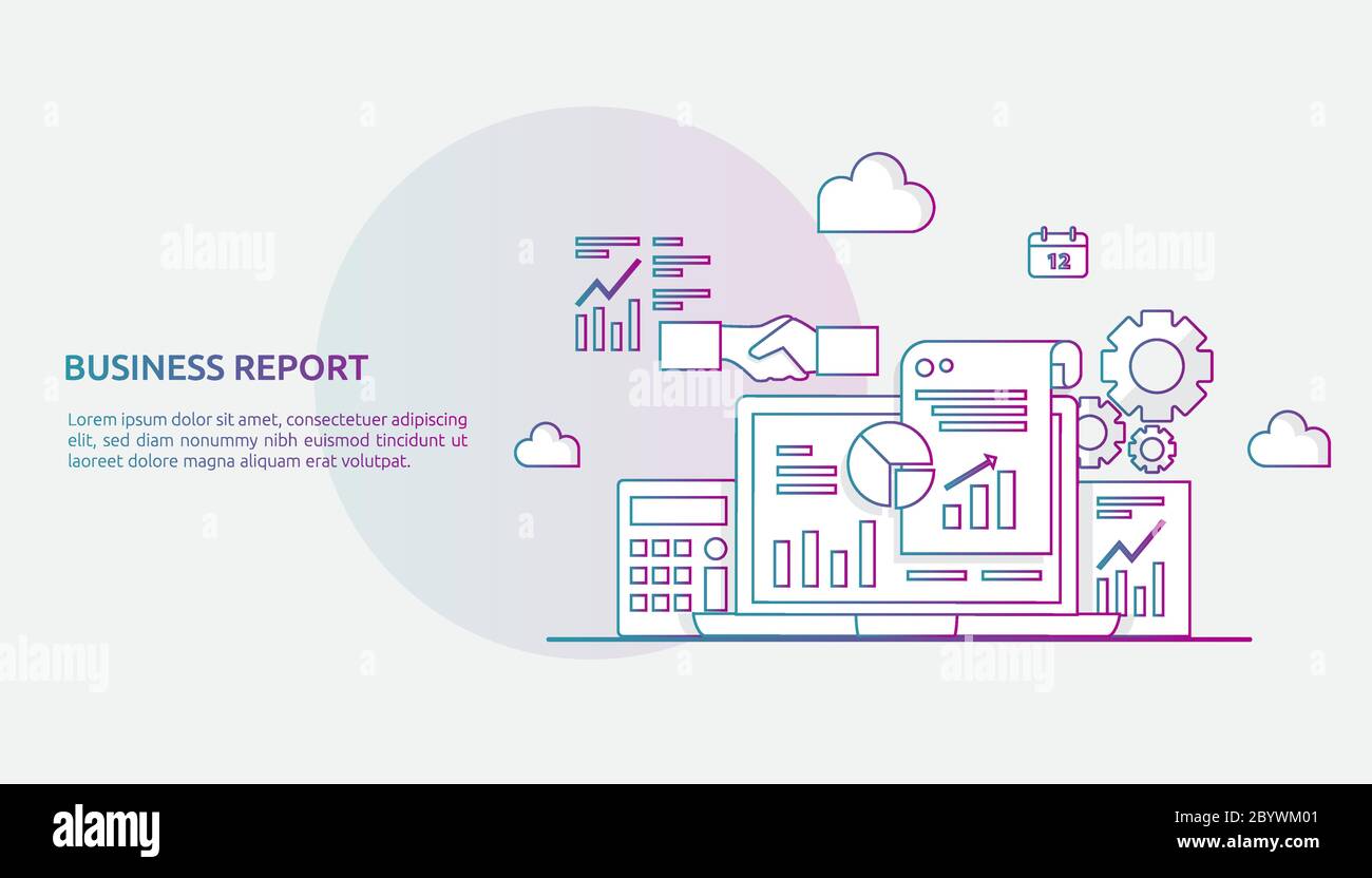 concetto di report dei dati del documento grafico per statistiche aziendali, analisi degli investimenti, ricerca di pianificazione e contabilità di audit finanziario con foglio cartaceo Illustrazione Vettoriale