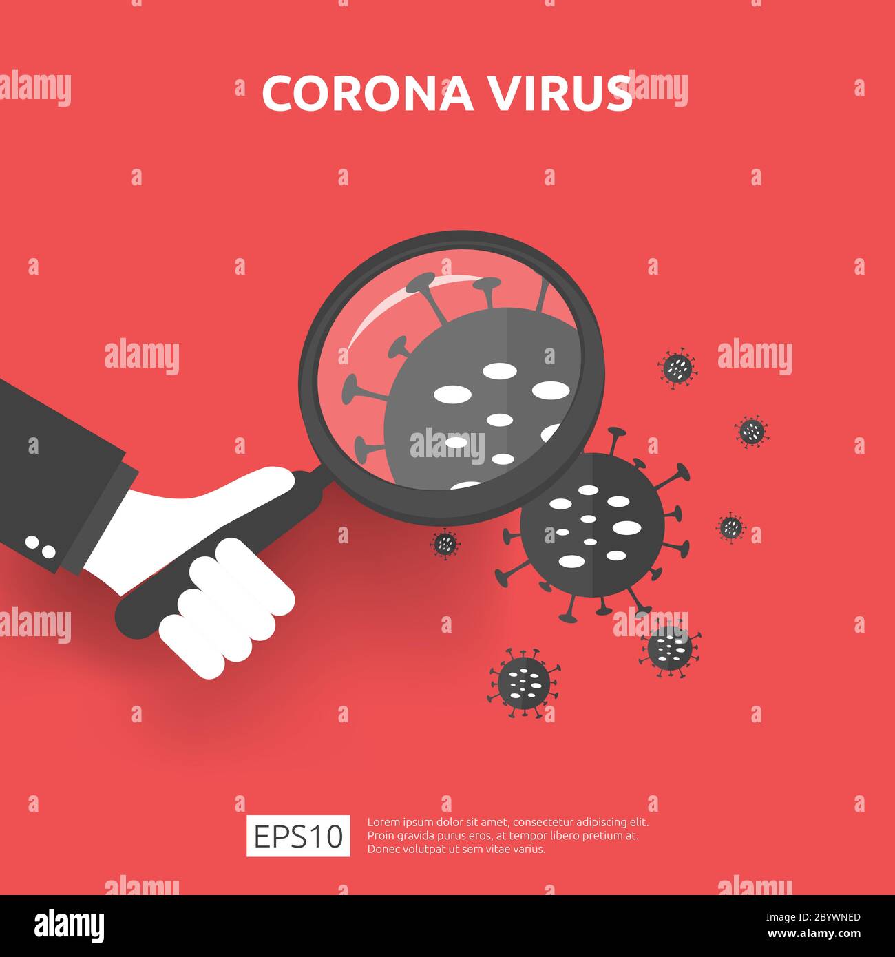 Pandemia epidemia di Coronavirus covid-19 allarme cautela attacchi pericolo e malattia di rischio per la salute pubblica. Icona del segno del virus corona illustrazione per medico Illustrazione Vettoriale