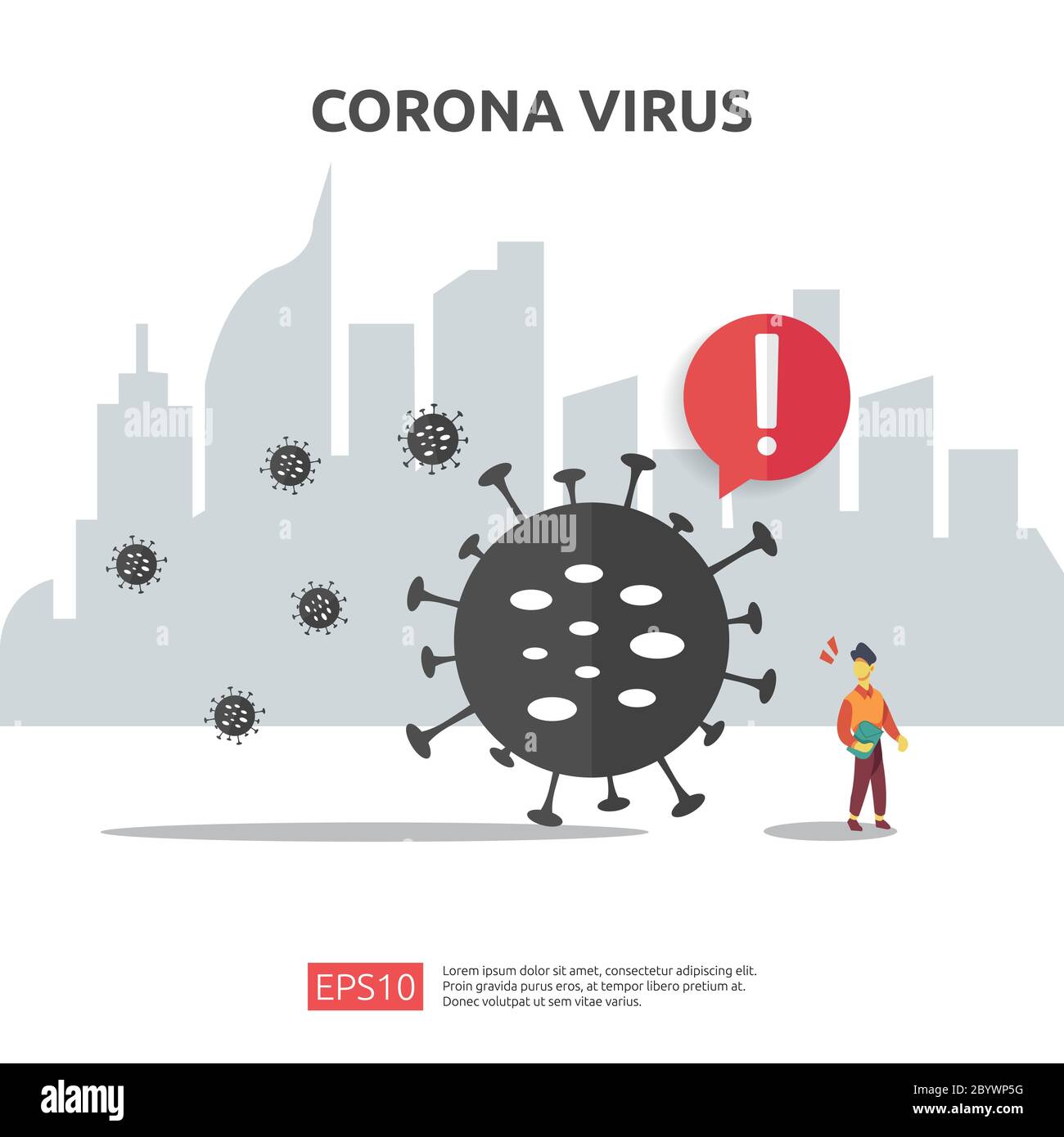 Pandemia epidemia di Coronavirus. Distanza sociale preventiva per covid-19 avvertimento pericolo di attacco e di salute pubblica rischio di malattia. Segno del virus corona Illustrazione Vettoriale