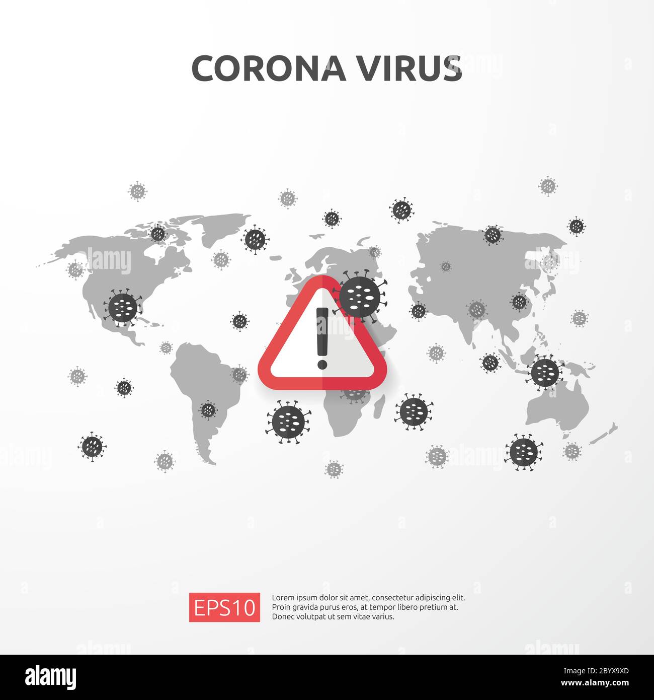 Pandemia epidemia di Coronavirus covid-19 allarme cautela attacchi pericolo e malattia di rischio per la salute pubblica. Icona del segno del virus corona illustrazione per medico Illustrazione Vettoriale