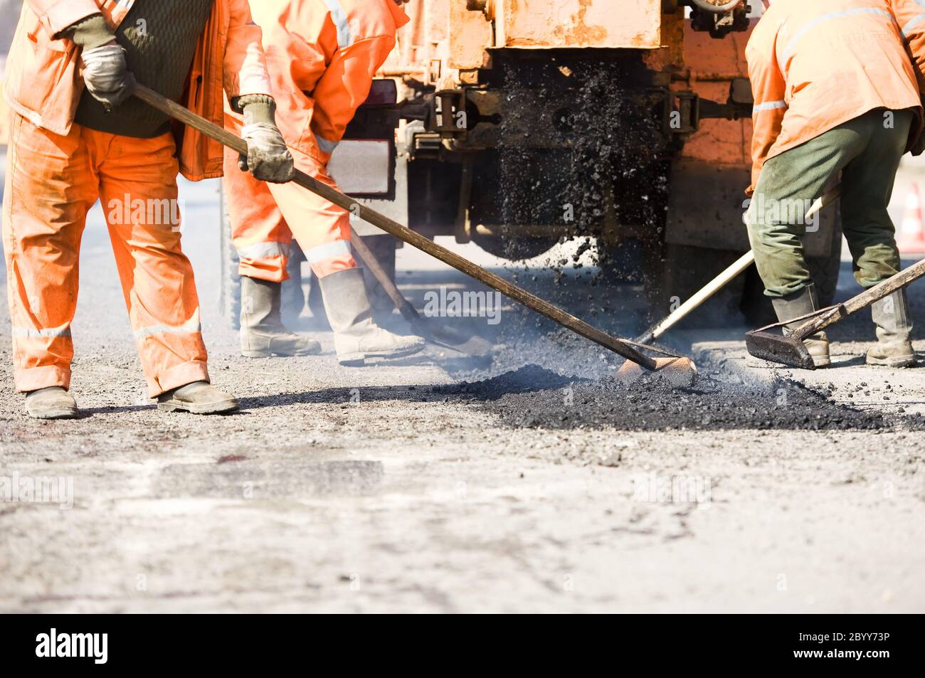 Lavori di pavimentazione dell'asfalto Foto Stock