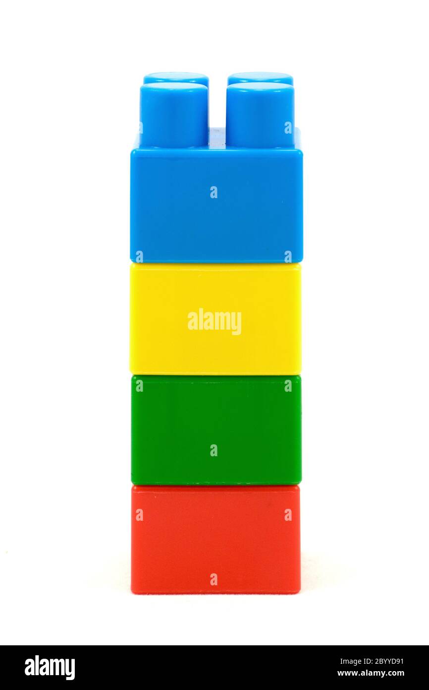 mattoncini giocattolo colorati in plastica Foto Stock