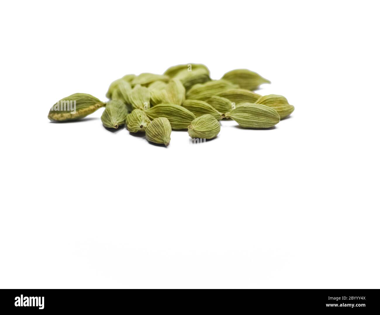 I semi di cardamomo isolati su sfondo bianco Foto Stock