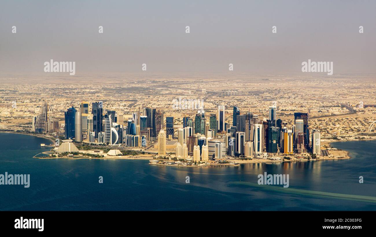 Lo skyline di Doha City in Qatar. Doha è la capitale e la città più popolosa del Qatar. Foto Stock