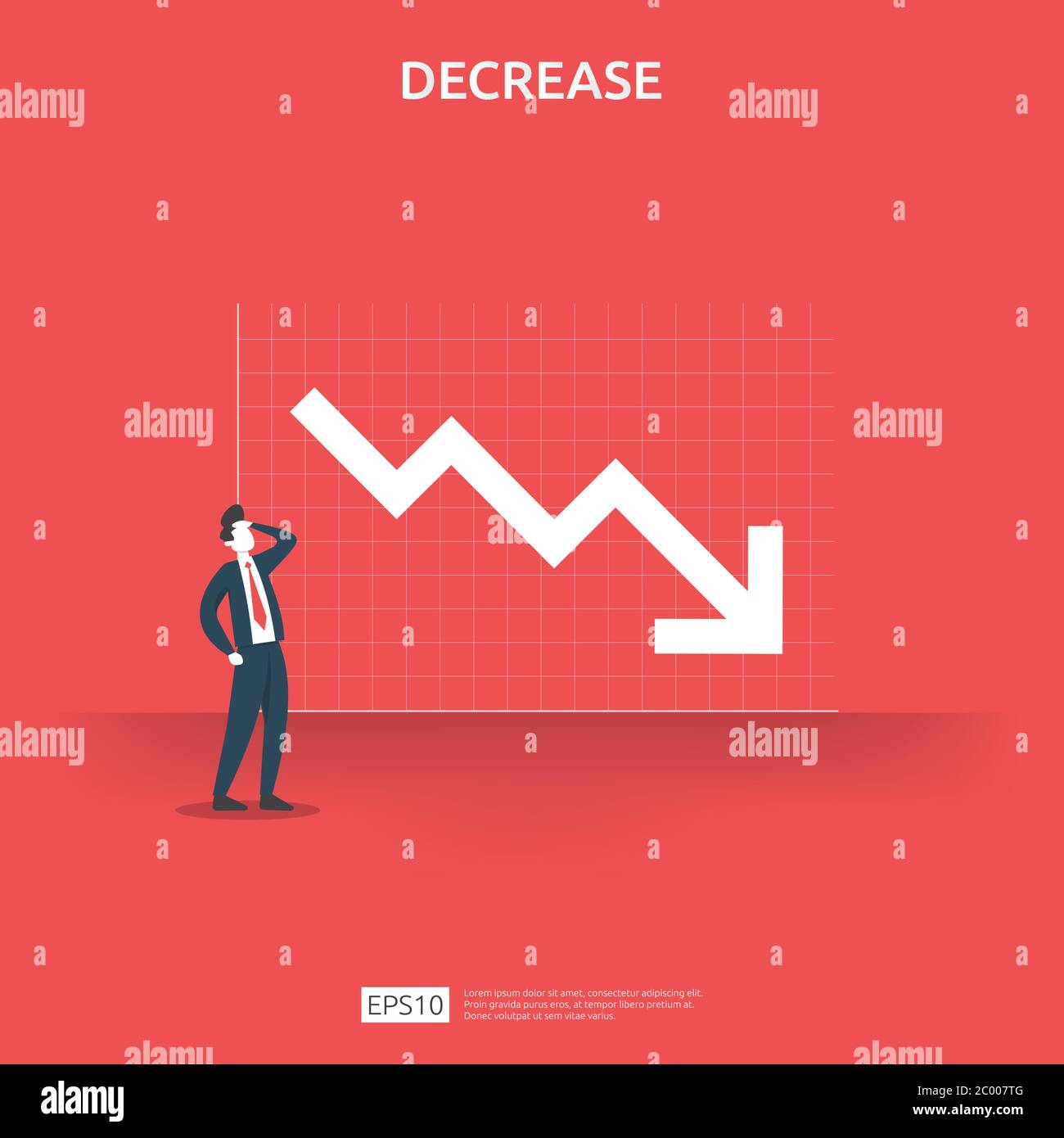 il concetto di crisi finanziaria aziendale. il denaro cade. la freccia riduce l'economia allungando la discesa. la crisi persa fallisce. la riduzione dei costi Illustrazione Vettoriale