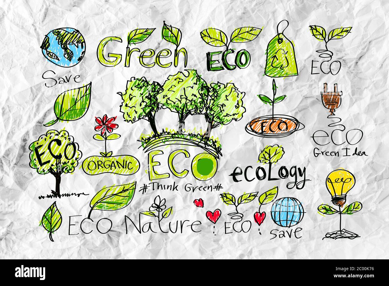 Bambini i disegni idea design su carta sgualcita Foto Stock