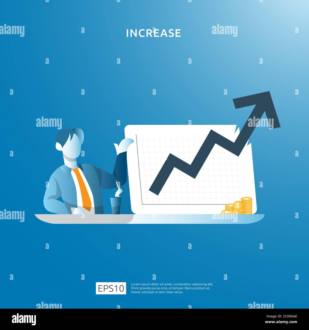 reddito tasso di aumento di concetto di aumento del tasso di stipendio illustrazione con il carattere e freccia della gente. business profitto crescita, vendita crescere margine di profitto con simbolo del dollaro Illustrazione Vettoriale