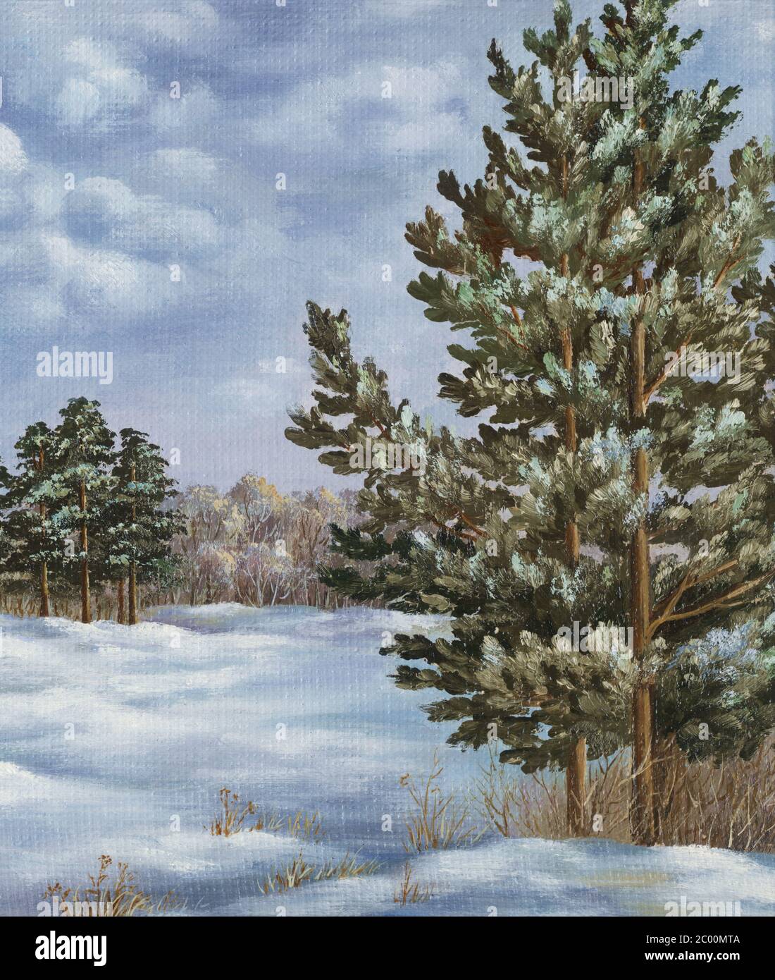 Pittura, foresta invernale Foto Stock