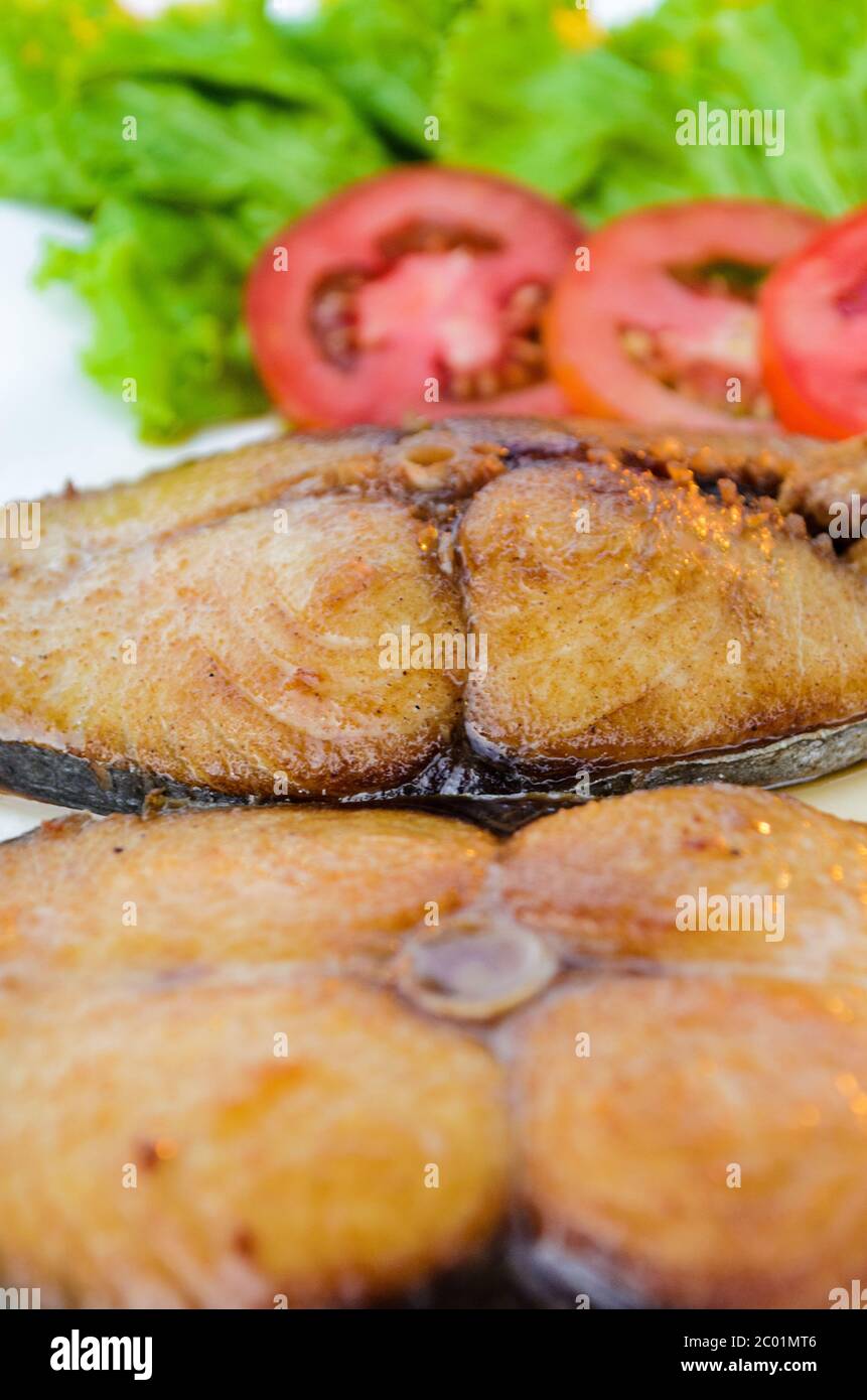 Pesce fritto cibo tailandese Foto Stock