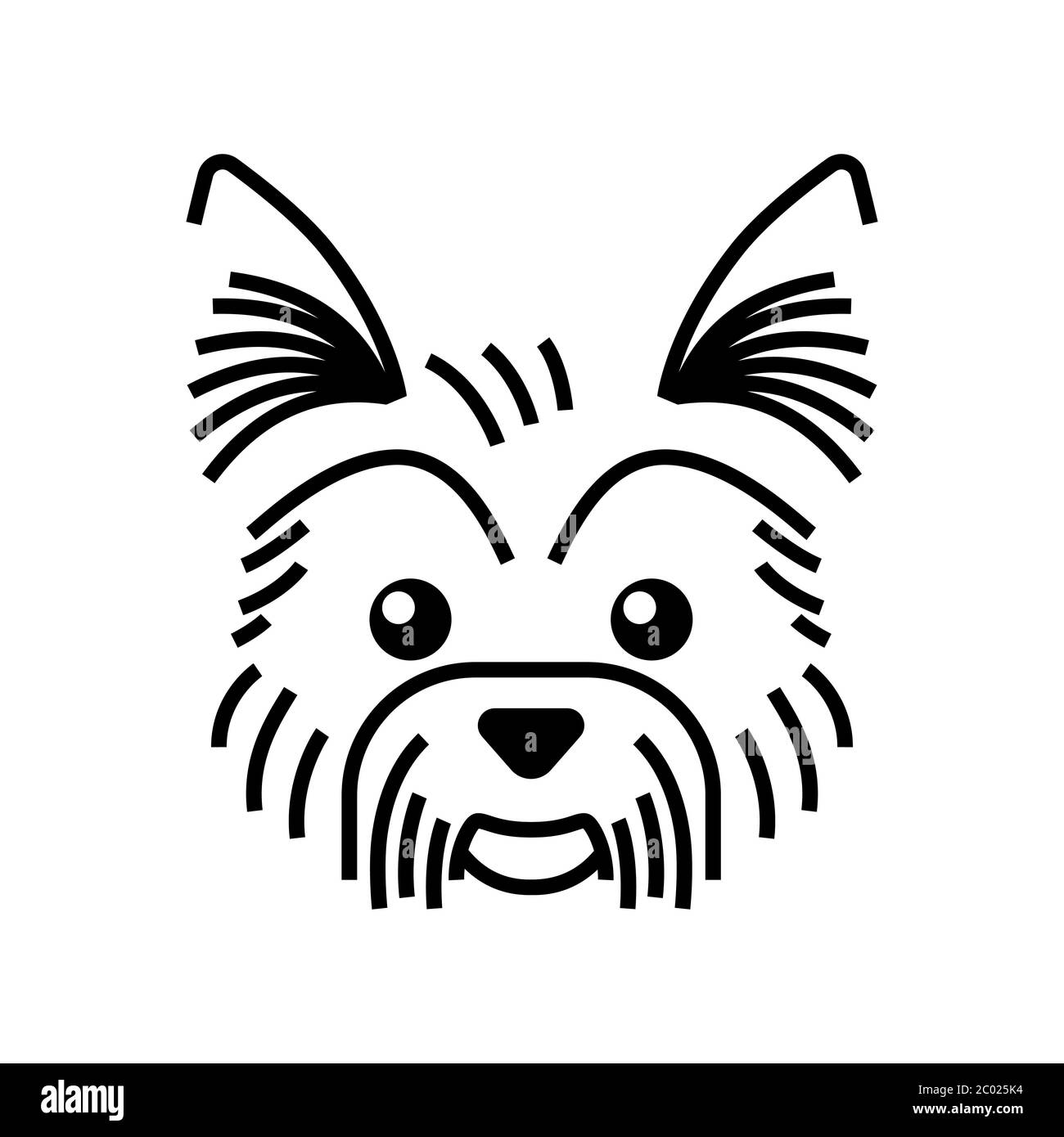 Yorkshire terrier carattere carino. Icona linea. Illustrazione grafica in vettoriale per emblema, tatuaggio, logo della t-shirt. Illustrazione Vettoriale