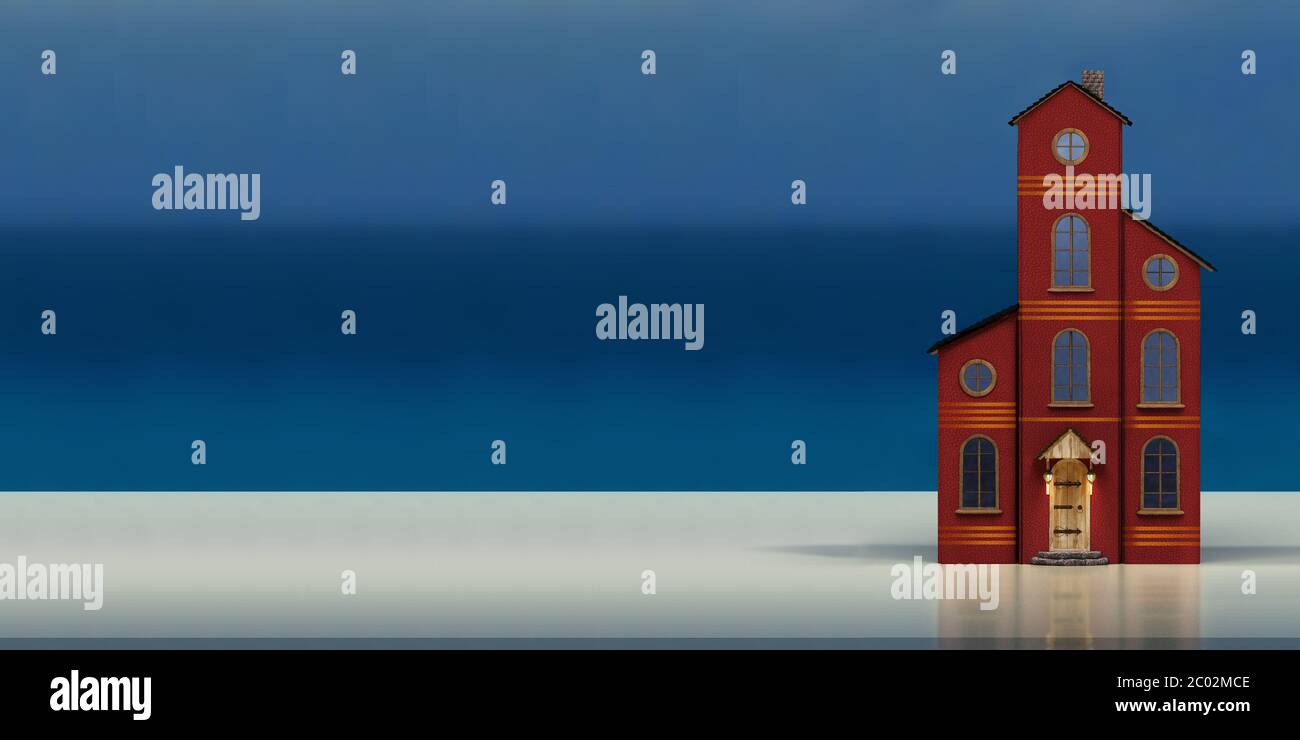 Una casa da favola di libri è sullo scaffale. Illustrazione fantastica sul tema dell'apprendimento. Illustrazione 3D, rendering 3D Foto Stock