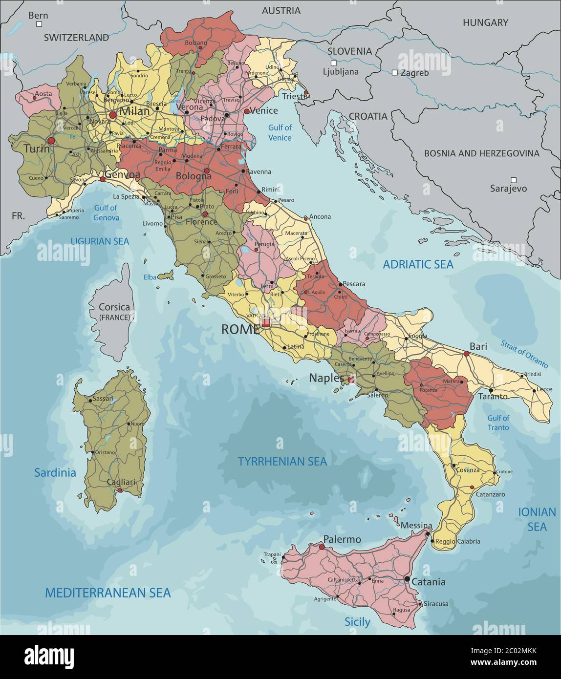 Italia - Mappa politica modificabile e molto dettagliata con livelli separati. Illustrazione Vettoriale