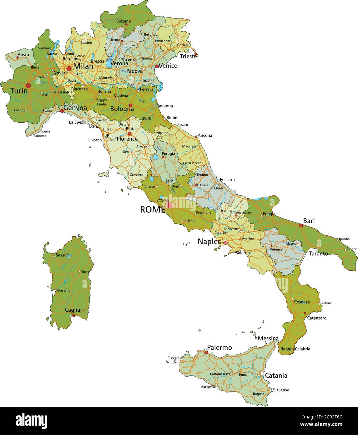 Mappa politica modificabile con livelli separati e molto dettagliata. Italia. Illustrazione Vettoriale