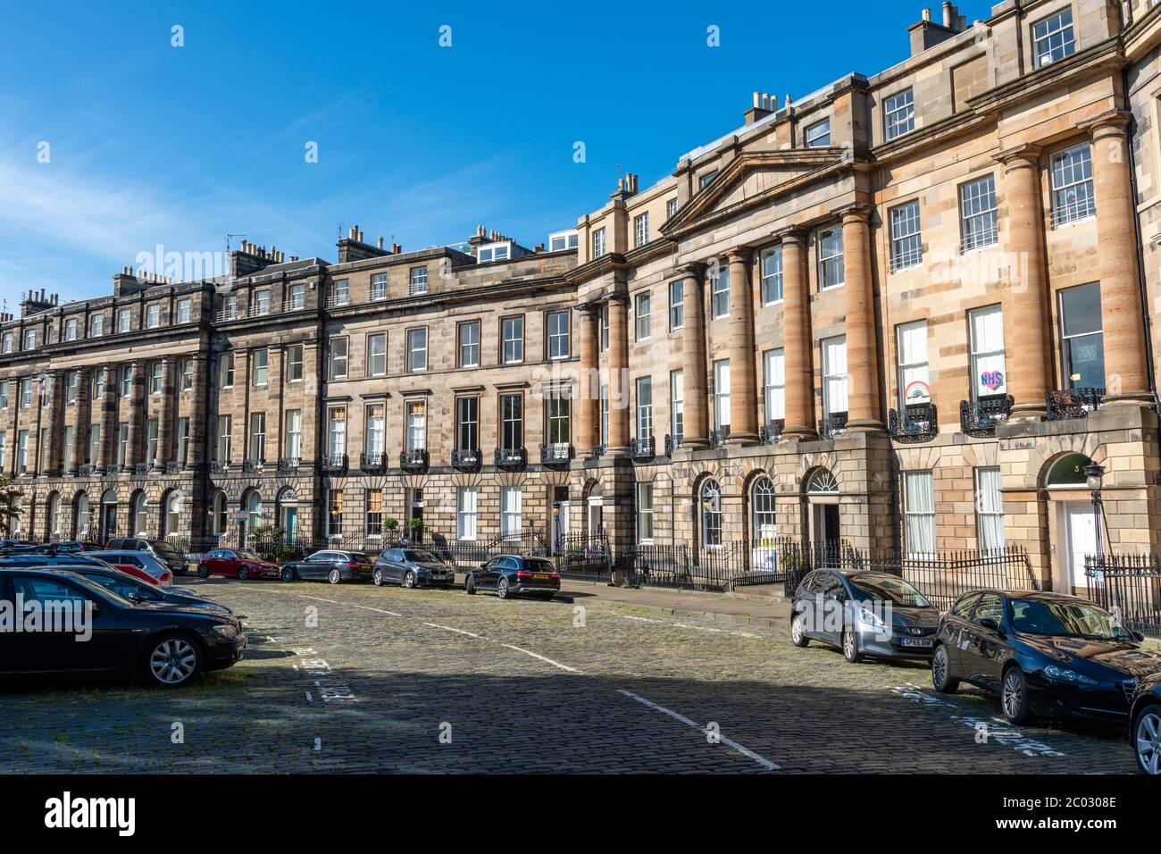 Ex case georgiane in Moray Place a Edimburgo New Town, Scozia, Regno Unito Foto Stock