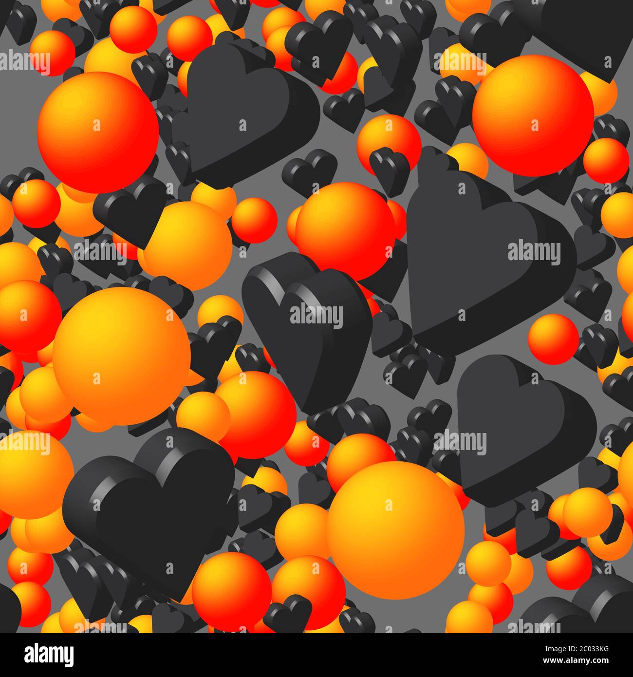 Cuori neri e sfere dorate motivo senza cuciture Illustrazione Vettoriale