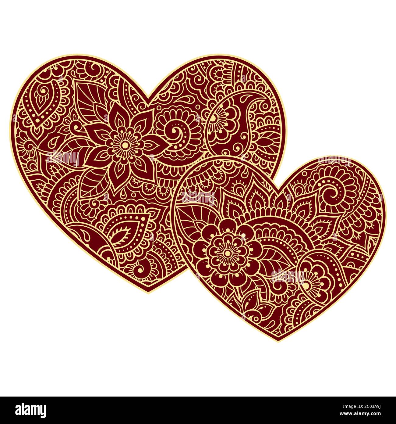 Stilizzato per motivi floreali in forma di cuore. Decorazione in stile etnico orientale, indiano. Saluti di San Valentino. Illustrazione Vettoriale