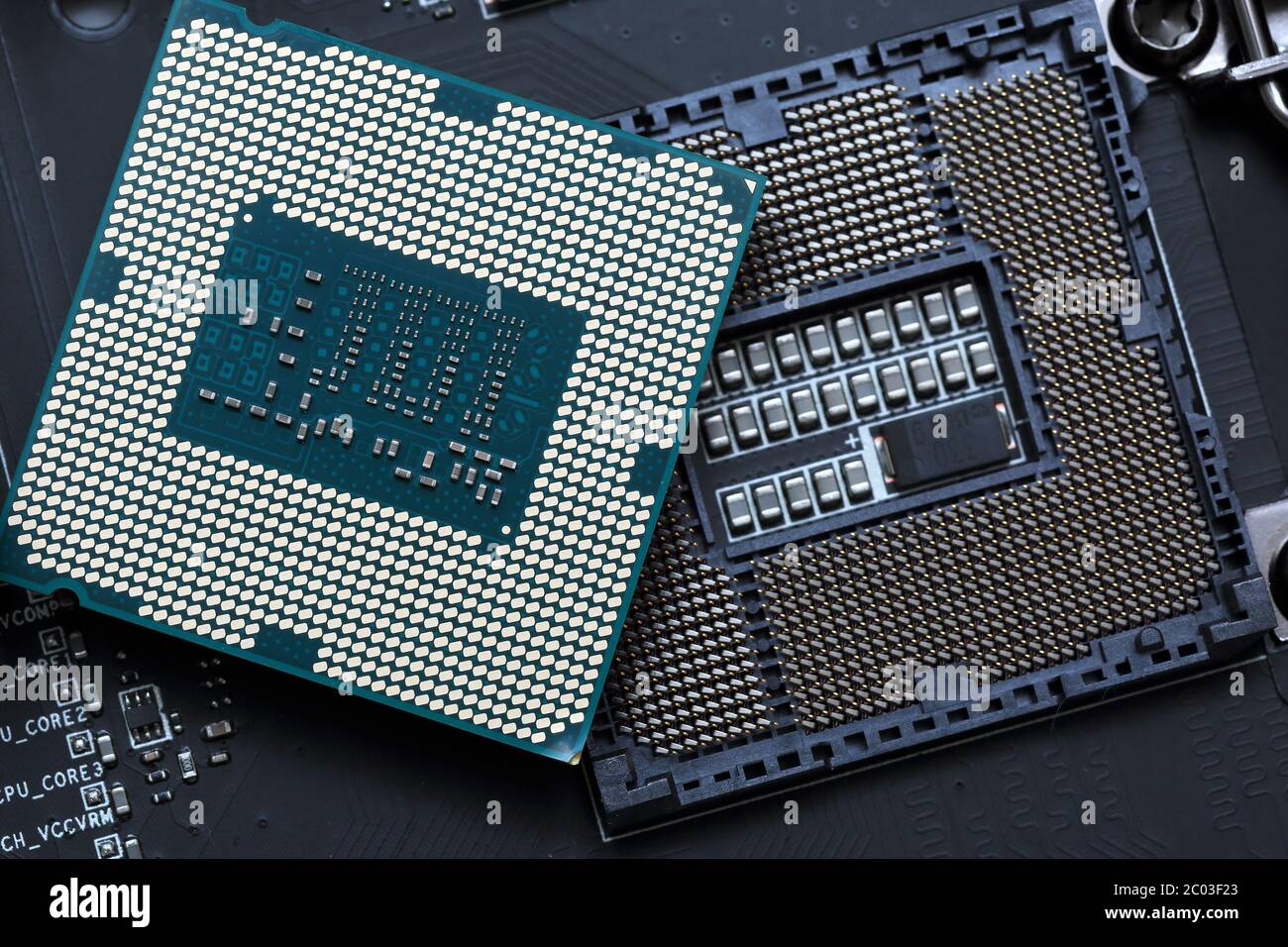 Unità centrale di elaborazione sulla scheda madre Foto Stock