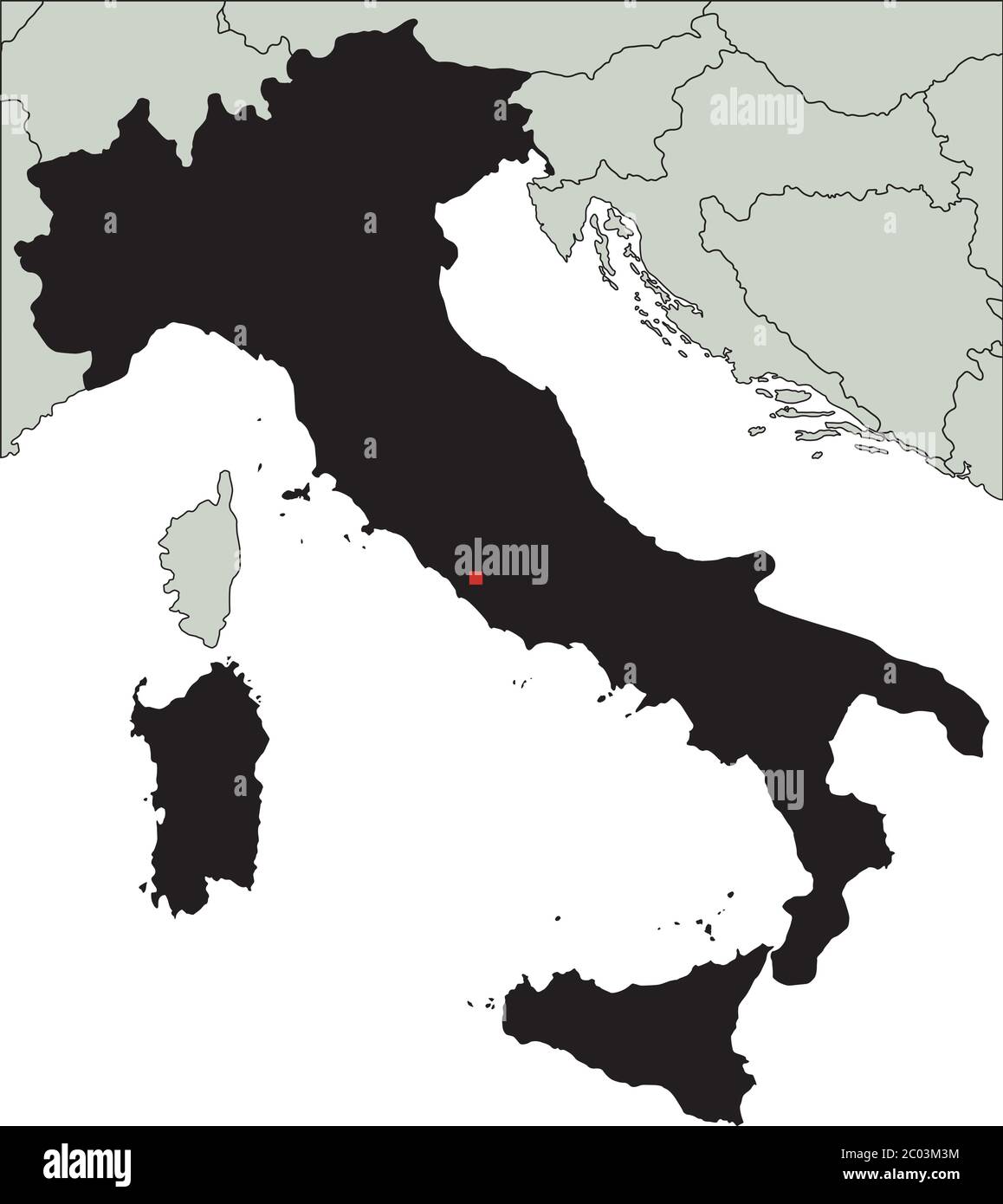 Mappa di Silhouette in Italia estremamente dettagliata. Illustrazione Vettoriale