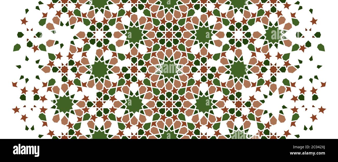 Vettore arabo verde islamico senza cuciture. Trama geometrica dei mezzitoni con disintegrazione delle tessere colorate. Modello arabo islamico Illustrazione Vettoriale