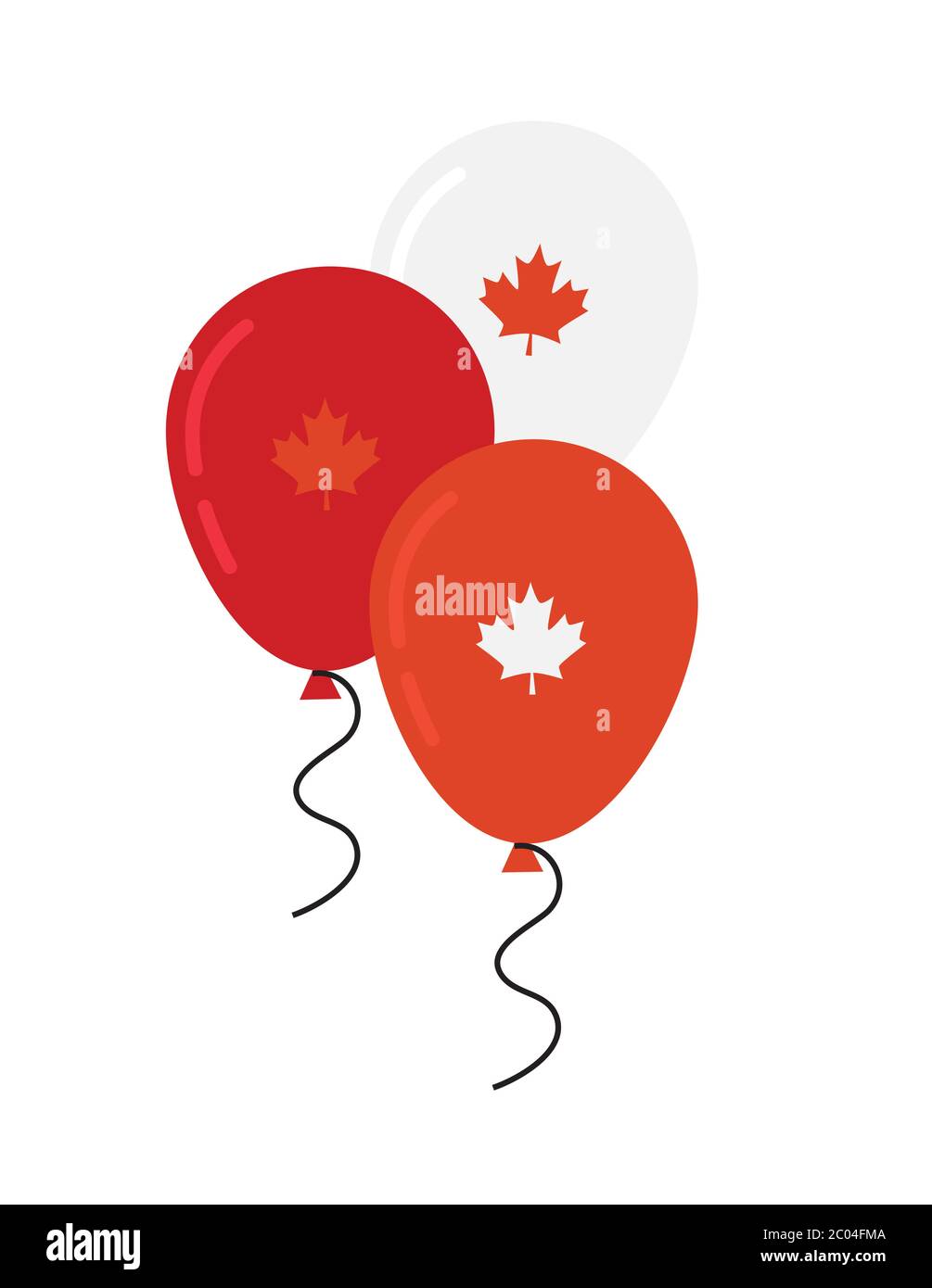 festa del canada. Canada Independence Day Balloons Flying Flat in colori nazionali del Canada. Illustrazione del vettore Happy Independence Day Illustrazione Vettoriale