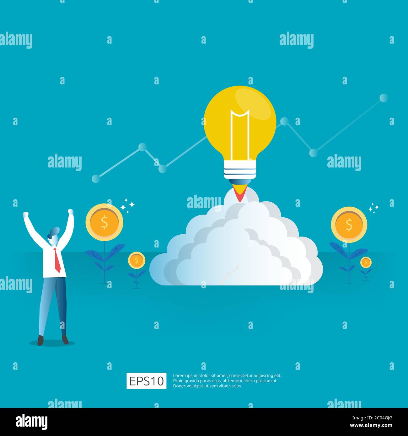 investimento intelligente sulla tecnologia startup. angel investitore analytic di affari. idea di opportunità di ricerca concetto con lampada lampadina e uomo d'affari Illustrazione Vettoriale