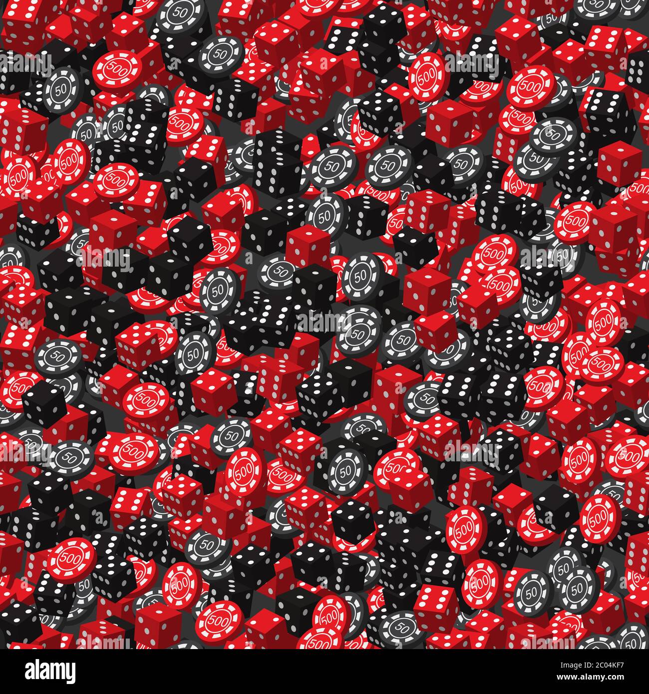 Yahtzee (Red Black dice) e Poker Chips Seamless Pattern, Illustrazione 3D Illustrazione Vettoriale