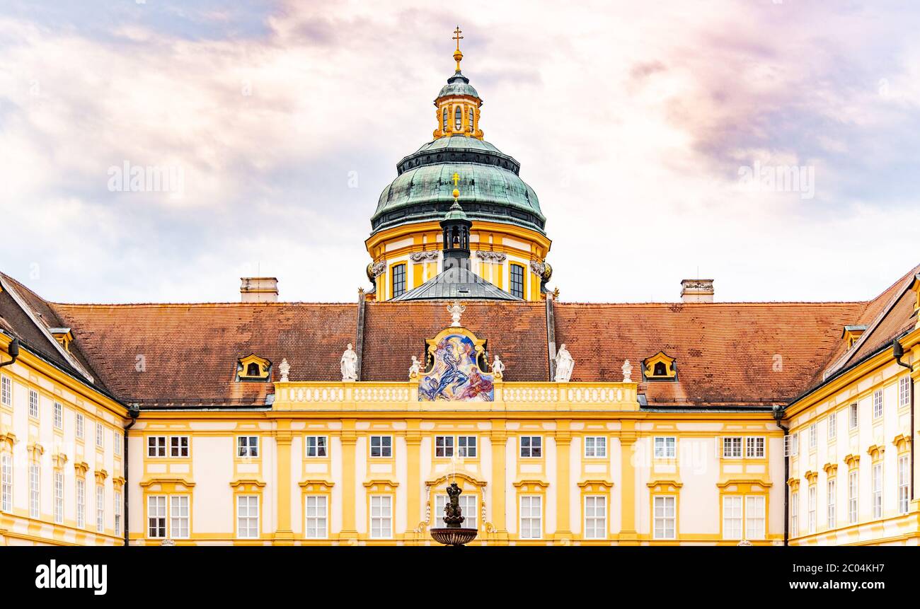 Ingresso all'abbazia di Melk, Melk in Austria bassa, Austria. Foto Stock