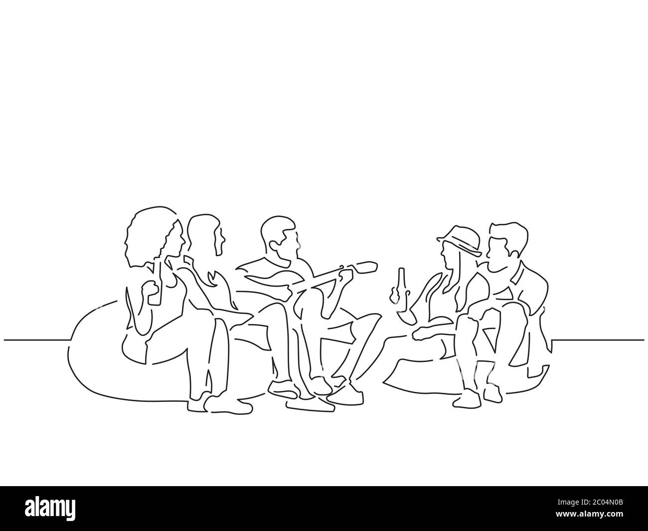 Gruppo di amici che hanno divertente disegno di linea, disegno di illustrazione vettoriale. Illustrazione Vettoriale