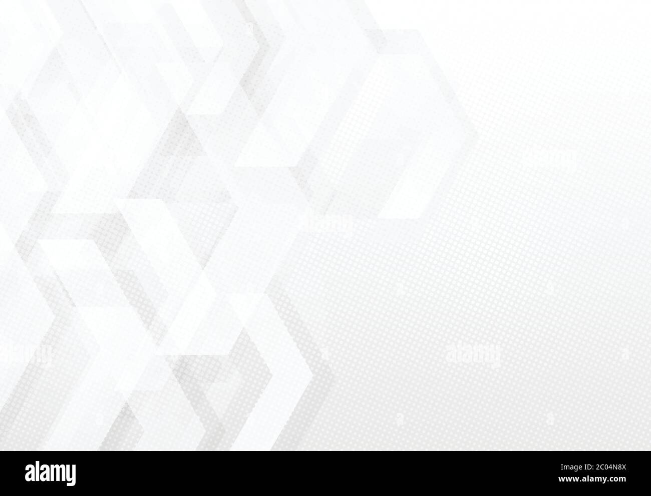 Tecnologia astratta di grigio e bianco motivo geometrico con sfondo di motivo a punti circolari. Decorare per annunci, poster, modello di disegno, stampa. Illustrazione Vettoriale