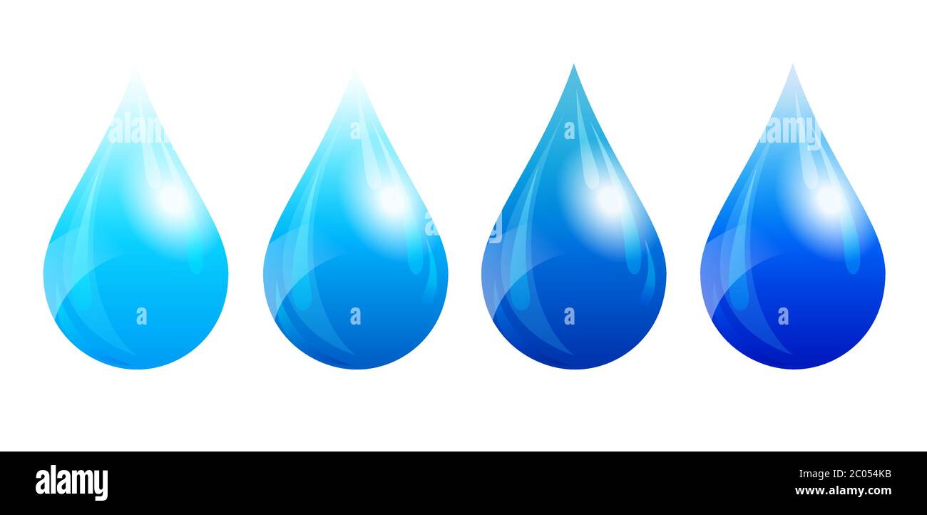 Goccia d'acqua, gocce d'acqua, quattro versioni di colore Illustrazione Vettoriale