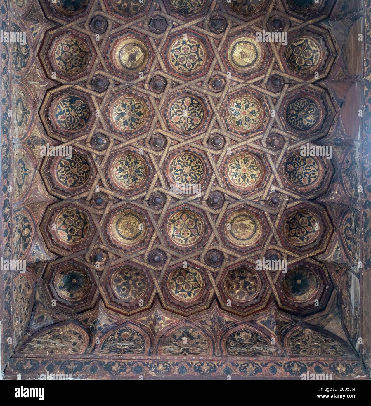 Soffitto in legno, palazzo di Amir Bashtak, Cairo, Egitto Foto Stock